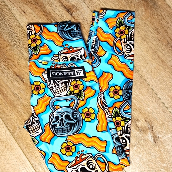 RockFit "Trifecta" Women's Sm Bacon Coffee Fitness Leggings Athletic Wear - Picture 1 of 6